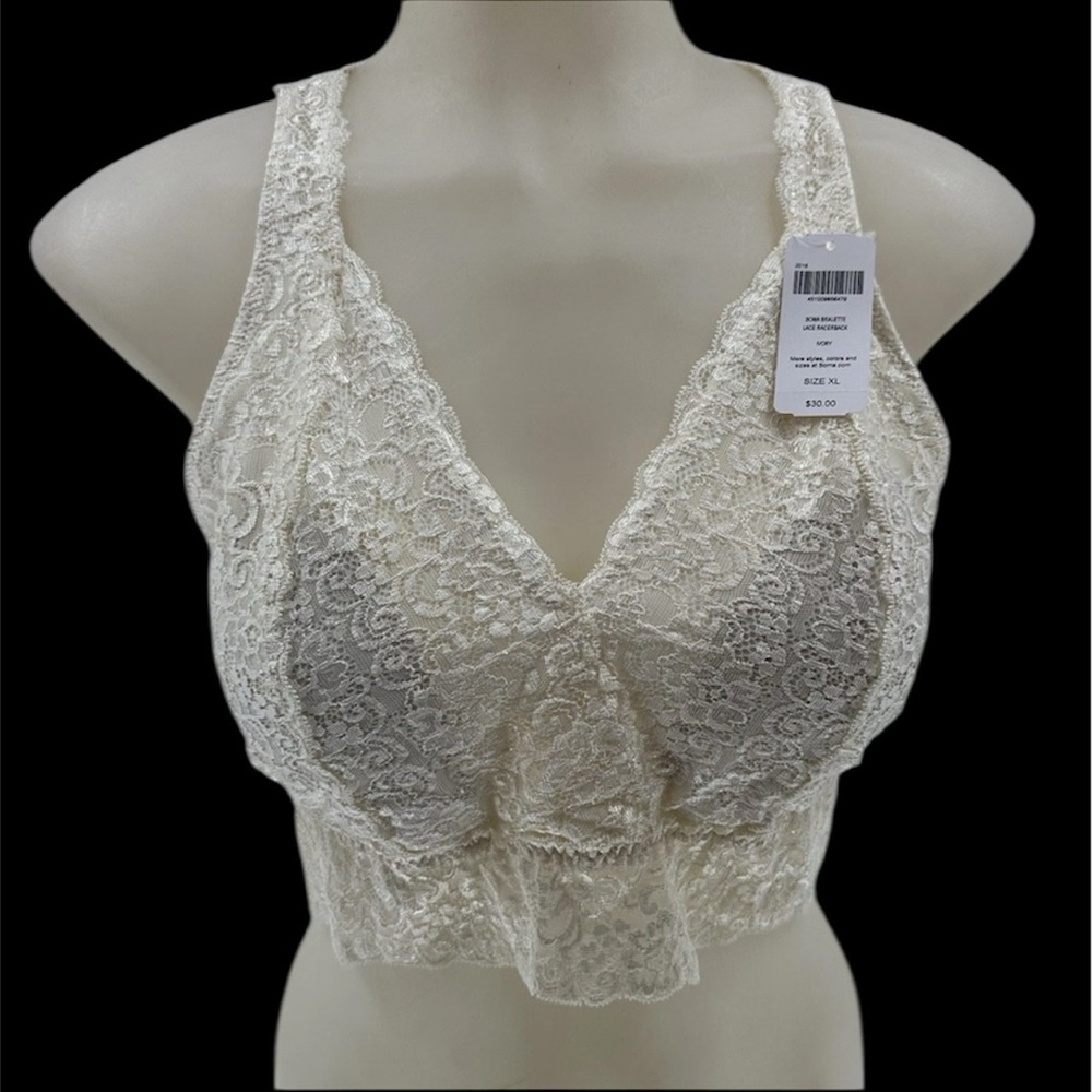 NWT Soma Bralette XL Lace Racerback Plunge Bralette Cream Padded Wireless